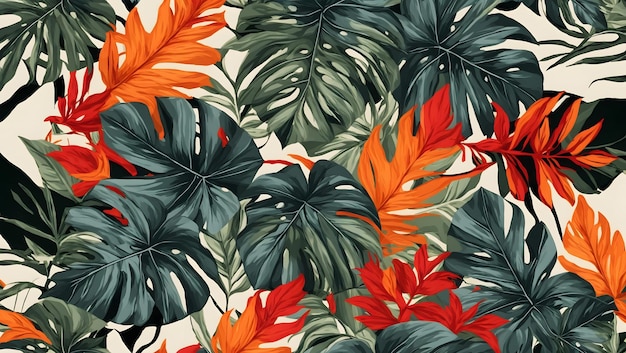 Abstract seamless pattern with tropical leaves Hand draw texture Vector template