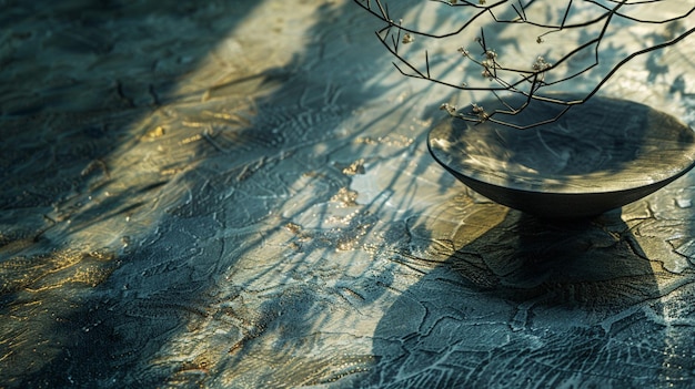 Abstract Shadows on Textured Surface with Wooden Bowl on Table