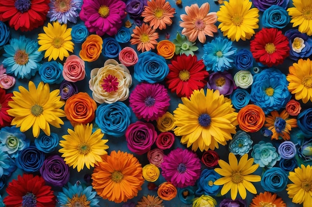 Photo abstract shape made from colourful flowers close