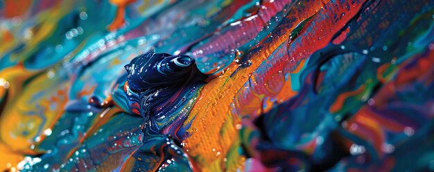 Abstract shapes and textures are formed by a variety of colors in thick oil paint