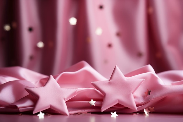 Abstract shiny background with pink color stars trendy color style of Barbie pink AI generative