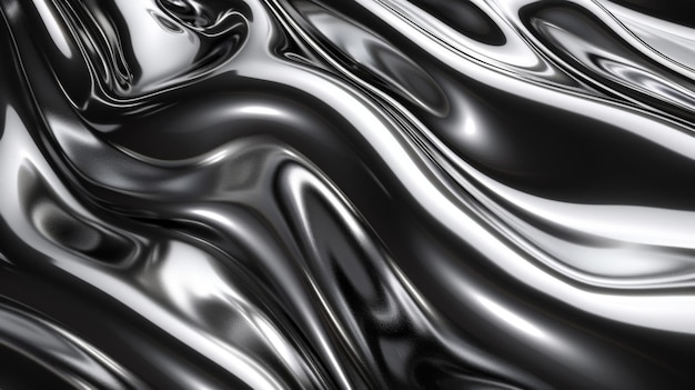 Abstract shiny black and white liquid texture generative ai