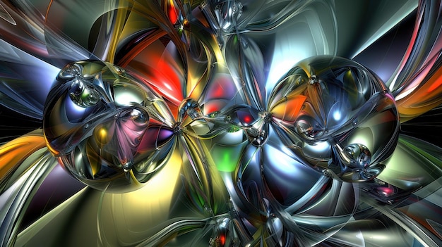 Photo abstract shiny metallic sculpture with spheres and intersecting curves