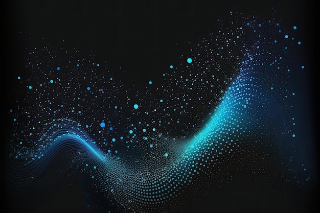 Photo abstract shiny waves with moving lines and shining particles design element with glowing effect on dark background