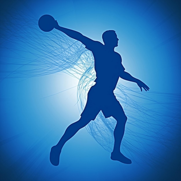 Photo abstract silhouette on blue background silhouette of handball player in motion