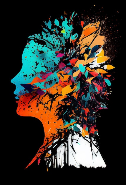 Abstract silhouette of person's with unique color palette AI Generated