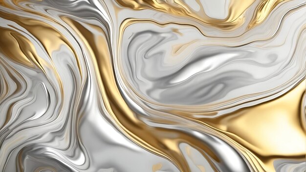 Abstract silver and gold liquid marble moving