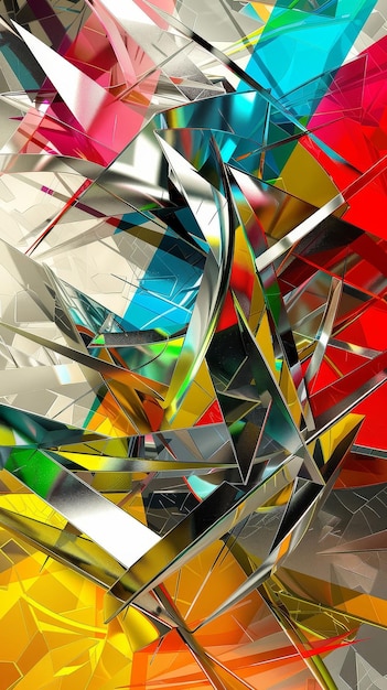 Abstract silver installation with geometric designs and vibrant hues Modern Bright colors Digital art