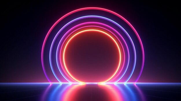 abstract simple background with glowing neon round shape and colorful rays Minimalist geometric wall