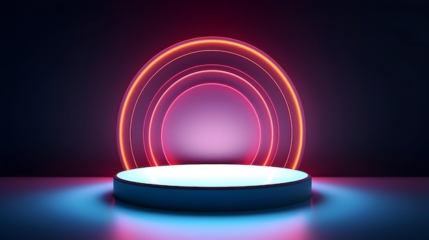 abstract simple background with glowing neon round shape and colorful rays