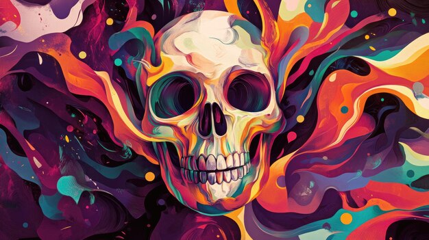 Photo abstract skull in swirling vibrant colors