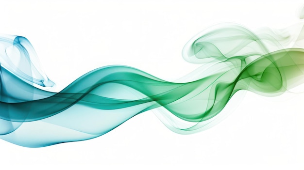 Abstract Smoke Design with Green and Blue Waves on a White Background