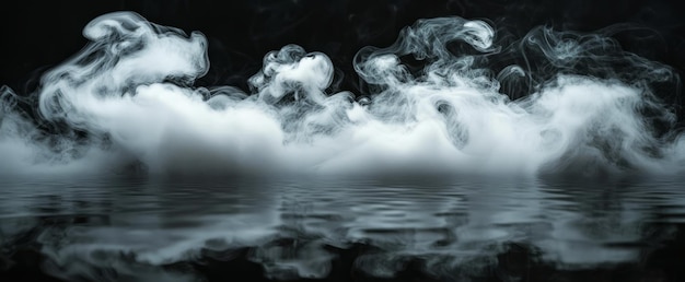 Photo abstract smoke reflection on water black background ethereal surreal mystical glowing fantasy moody