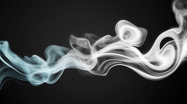 Abstract Smoke Swirls in Blue and White on Black Background