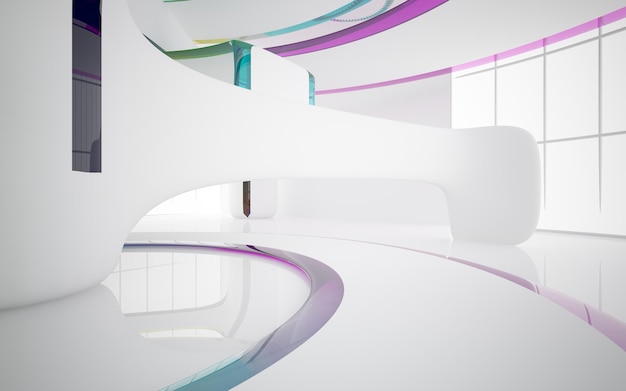 Abstract smooth architectural white black and colored gradient gloss interior of a minimalist house