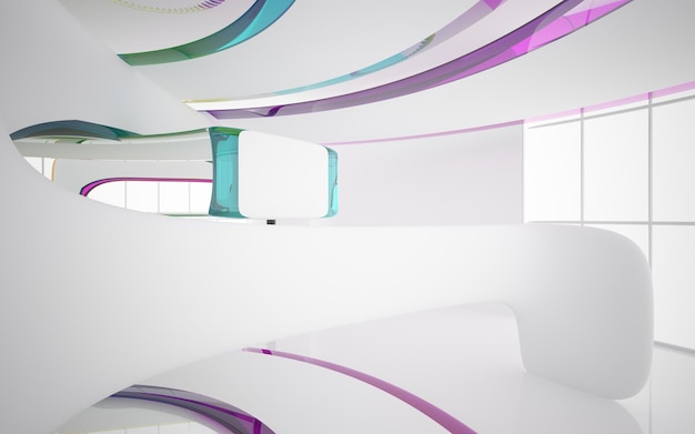 Abstract smooth architectural white black and colored gradient gloss interior of a minimalist house