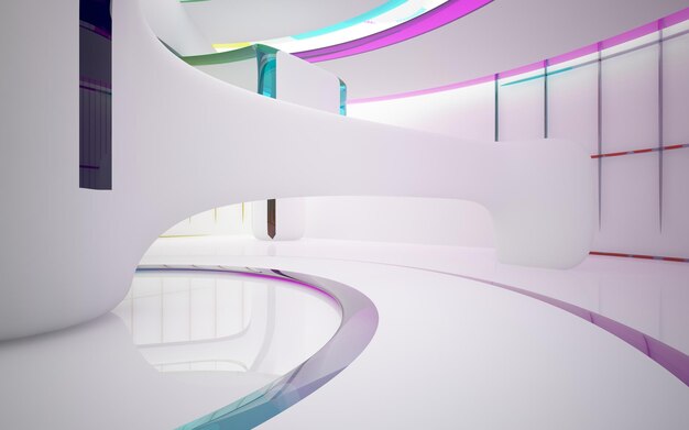 Abstract smooth architectural white black and colored gradient gloss interior of a minimalist house