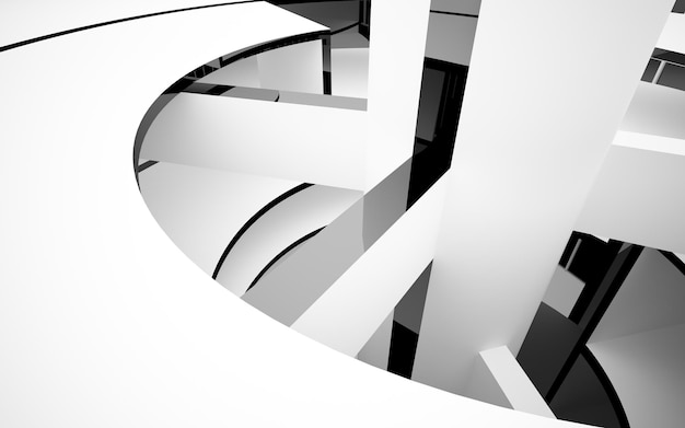 Abstract smooth architectural white and black gloss interior of a minimalist house with large window