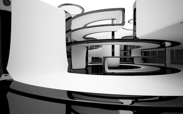 Photo abstract smooth architectural white and black gloss interior of a minimalist house with large window