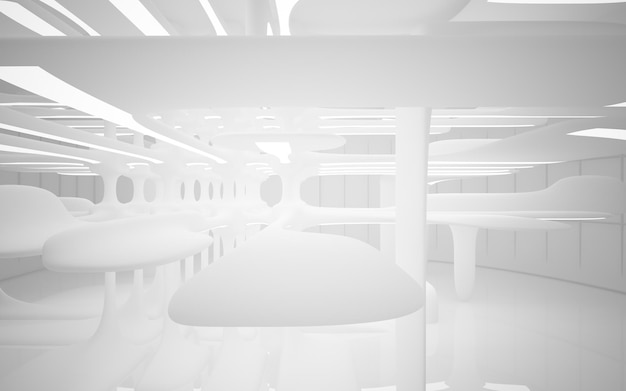 Abstract smooth white interior of the future Night view from the backlight Architectural