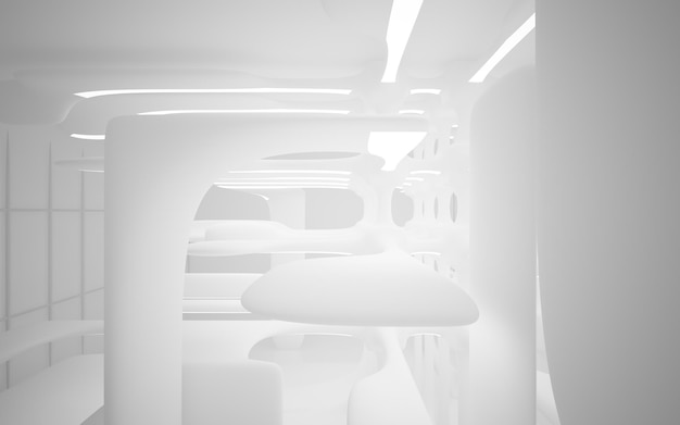 Abstract smooth white interior of the future Night view from the backlight Architectural