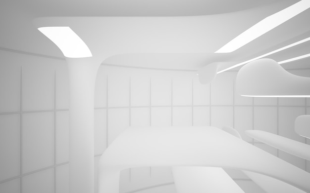 Abstract smooth white interior of the future Night view from the backlight Architectural