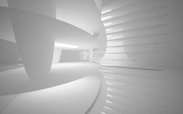 Abstract smooth white interior of the future. Night view from the backlight. Architectural