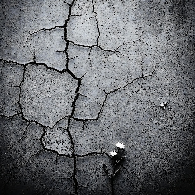 Abstract Soft Soil Texture With Cracks Light Fog Lingering Small Flowers Beginning to Grow Gritty