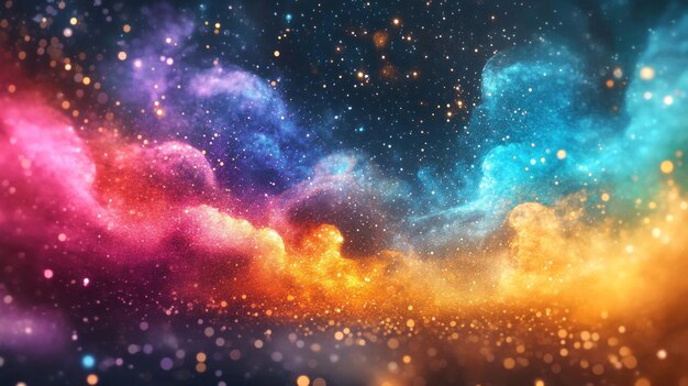 Abstract Space Background with Swirling Clouds and Shimmering Lights