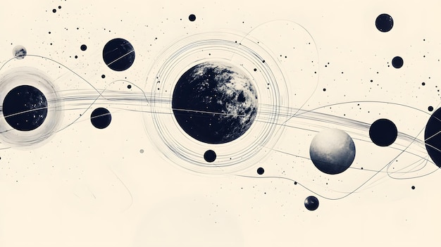 Photo abstract space illustration with planets and orbits