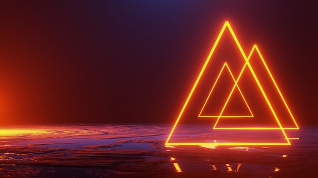 Abstract space ,neon light triangle, 3d render, Universe Concept, 3d render