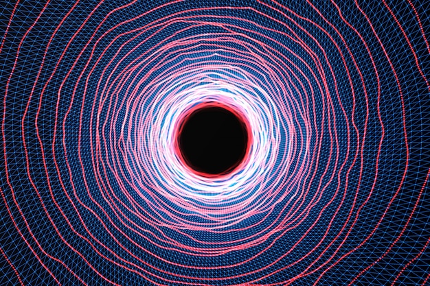 Abstract speed tunnel warp in space, wormhole or black hole, scene of overcoming the temporary space in cosmos. 3d rendering