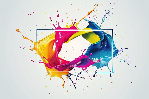 Abstract Splash of Colored Square with Dynamic Liquid Shape