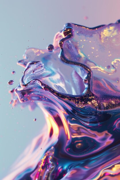 Photo abstract splash of colorful liquid with iridescent details