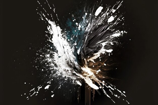 Abstract splash and splashes of white paint on dark background digital illustration generative ai