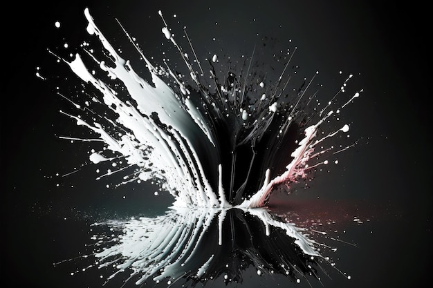 Abstract splash and splashes of white paint on dark background digital illustration