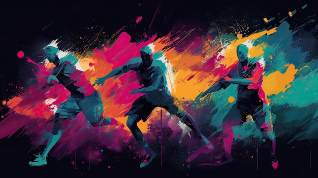 Abstract sport background with the silhouette of three people