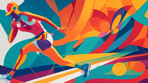 Abstract sport illustration in multi colored backdrop design