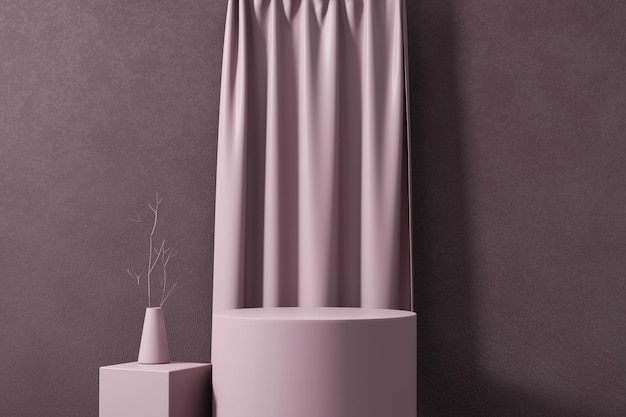 Abstract still life elegance round podium platform product showcase with curtain 3d rendering