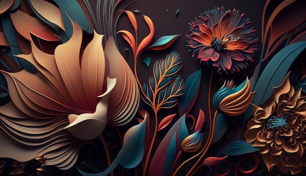 Abstract stylized flowers as wallpaper background generative Ai