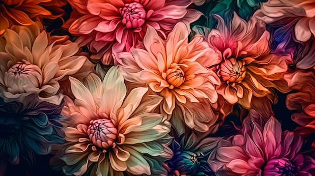 Abstract stylized flowers as wallpaper background panorama Generative AI