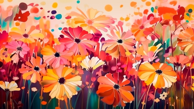 Abstract stylized flowers as wallpaper background panorama Generative AI