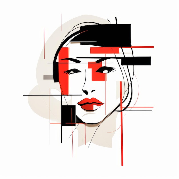 Abstract Stylized Illustration Of A Girl39s Face In Red And Black