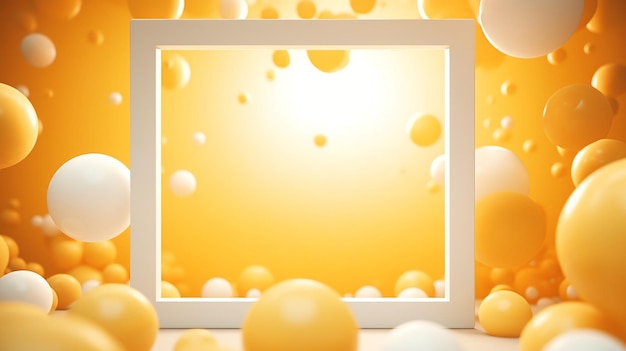 Abstract summer background with light mock up square in the middle and yellow balls flying around