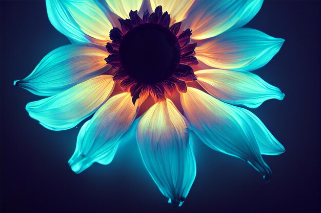 Abstract sunflower bioluminescent beautiful color plant minimal in neon light AI generative