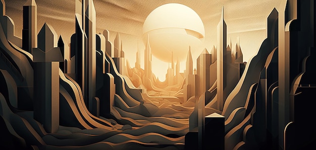 Abstract surreal castle poster Retro futuristic landscape For banner postcard book illustration AI generative