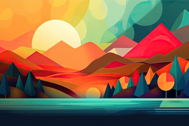 Abstract and surreal landscape with vibrant colors and shapes