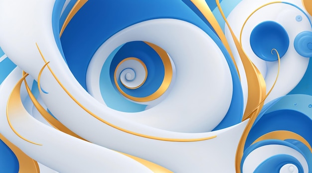 Abstract Swirling Blue and Gold Shapes Illustration Created with generative AI