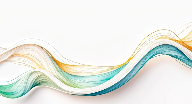 Abstract Swirling Blue Green and Gold Wave on White Background