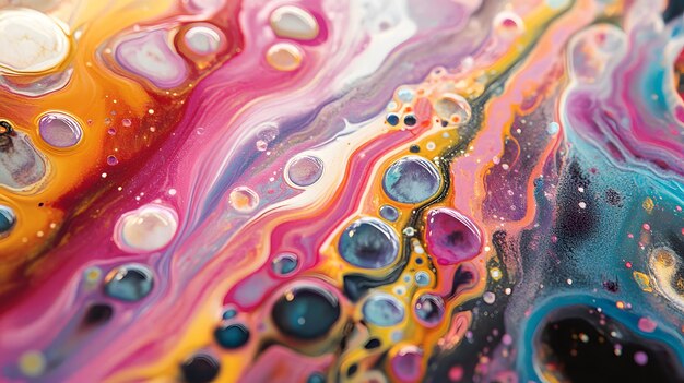 Abstract Swirling Colors and Bubbles in Acrylic Paint